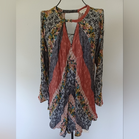 Umgee Multi Fabrics Boho Mini Dress or Tunic Sm-Lrg - Picture 1 of 13